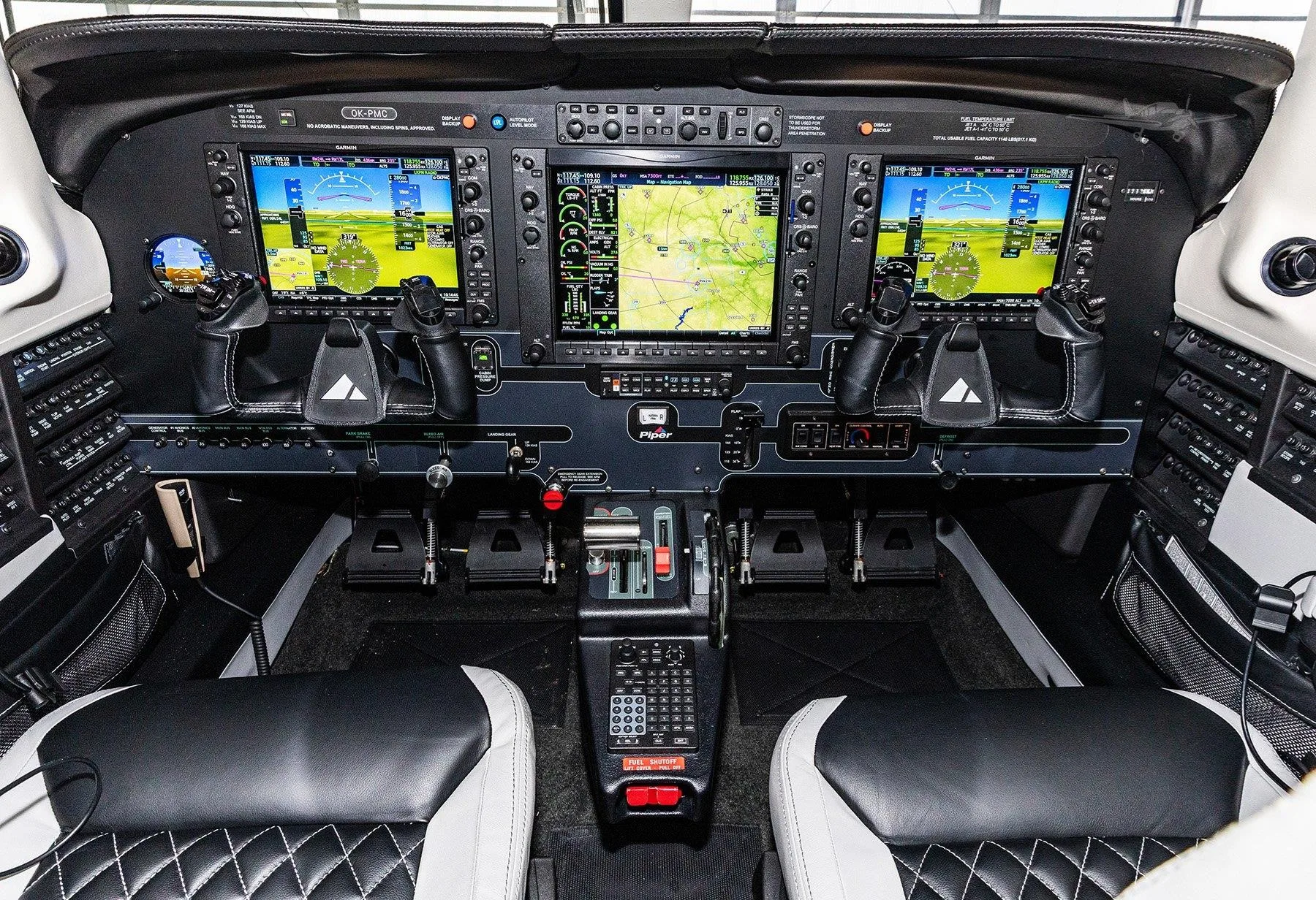 Cockpit and instrument panel of a 2025 PIPER M500.