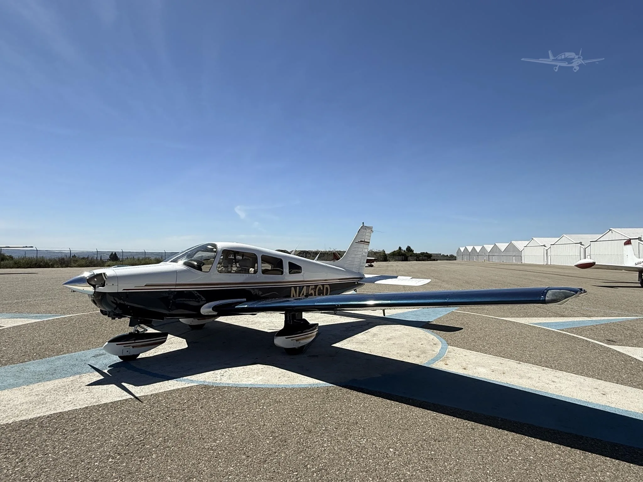 Exterior view of a 1979 PIPER WARRIOR II, N45CD.