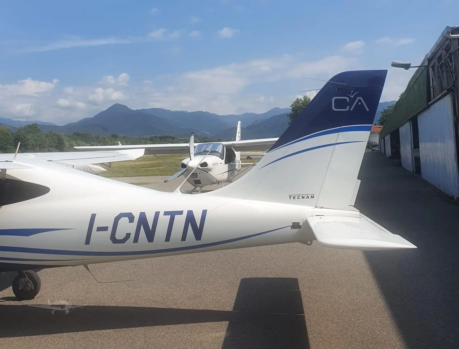 Exterior view of a 2019 TECNAM P2008 JC, I-CNTN.