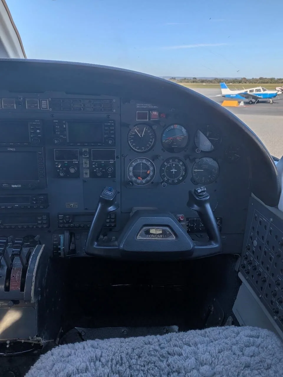 Cockpit and instrument panel of a 1983 CESSNA CONQUEST II.