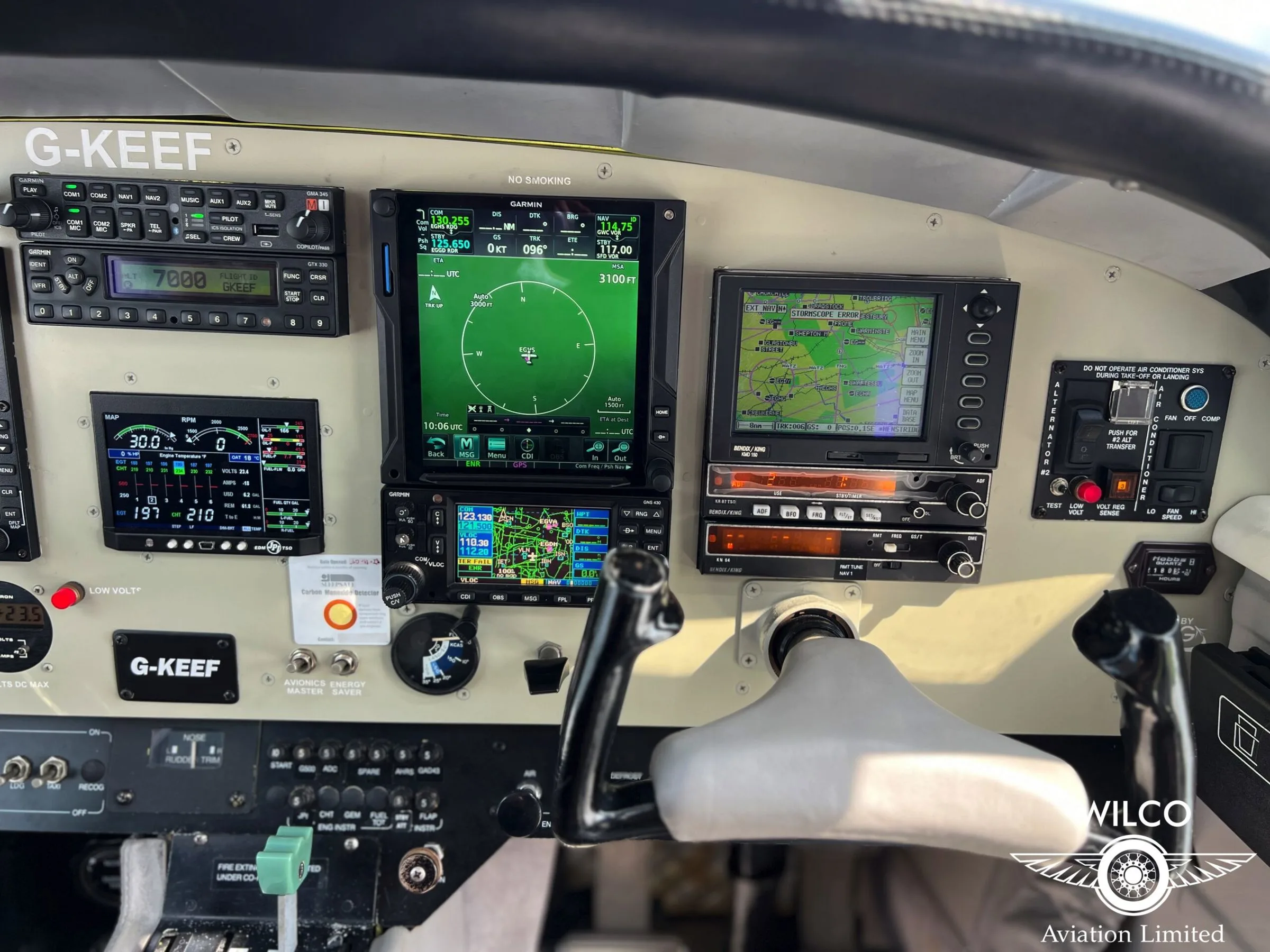 Cockpit and instrument panel of a 1994 Rockwell Commander 114B.