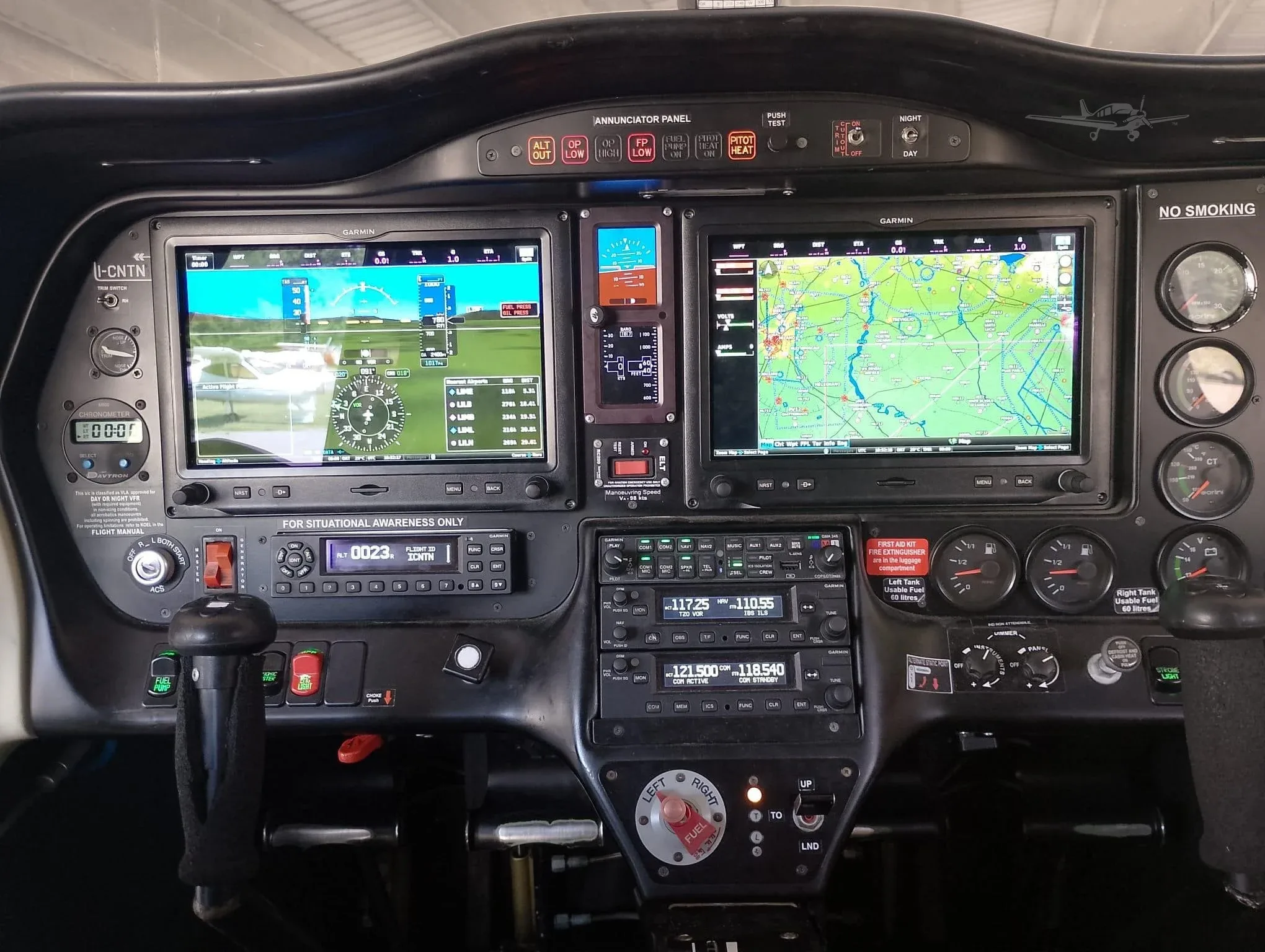 Cockpit and instrument panel of a 2018 TECNAM P2008 JC.