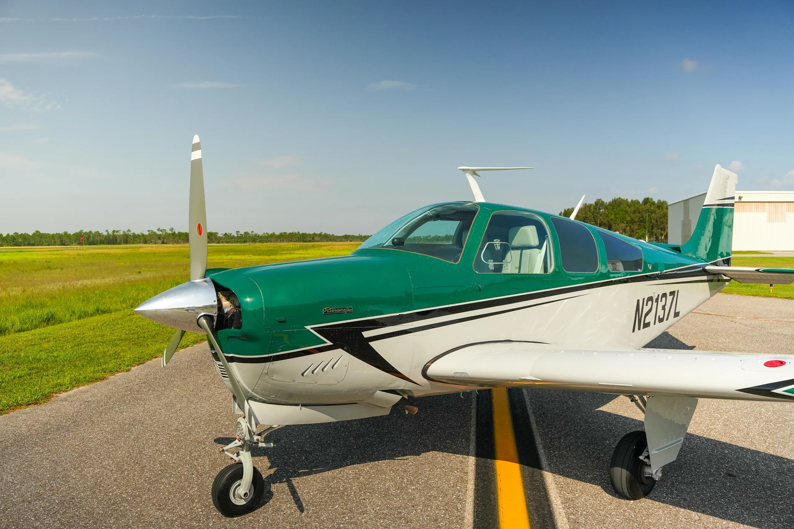 Exterior view of a 1976 Beechcraft F33A Bonanza.