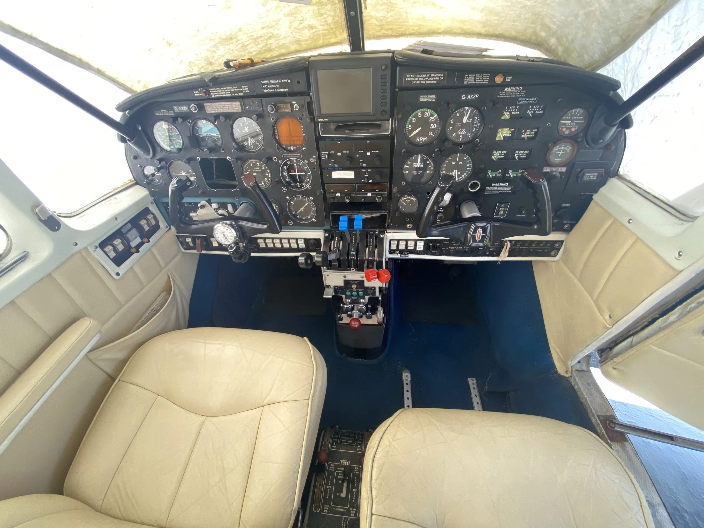 Cockpit and instrument panel of a 1970 Piper PA-23-250 Aztec.