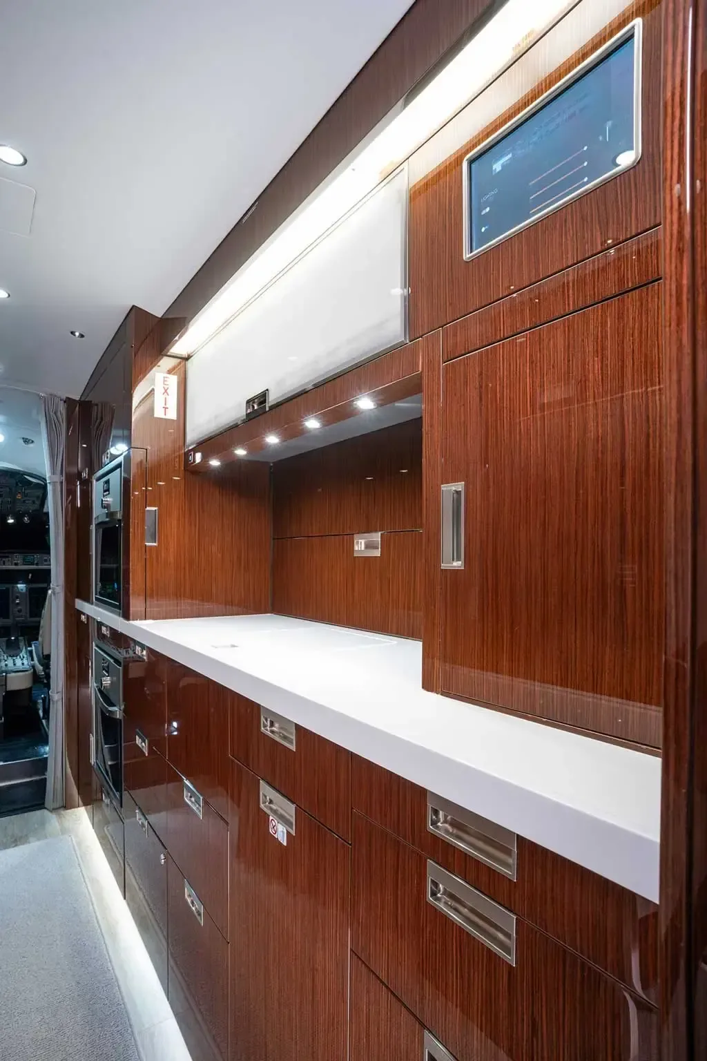 Cabin interior of a 2020 Bombardier Global 7500.