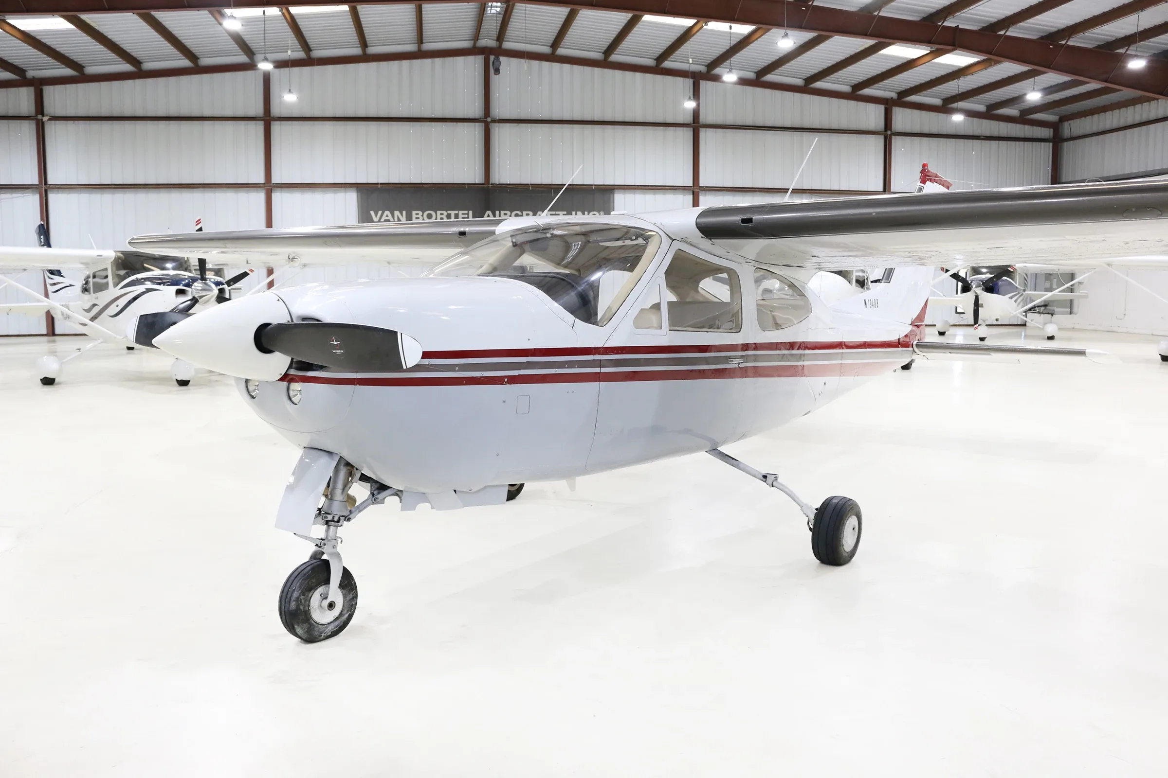 Exterior view of a 1974 Cessna 177RG, N1948B.