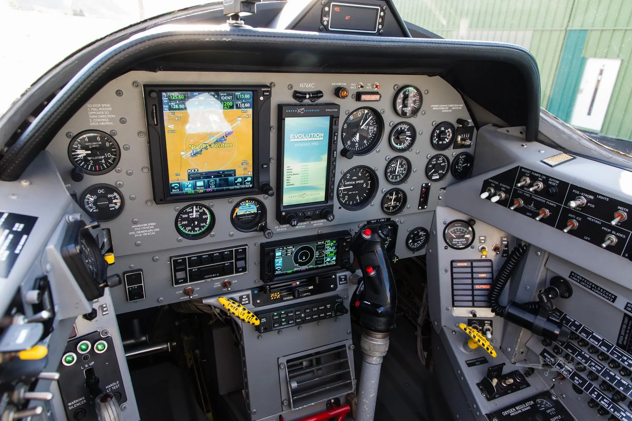 Cockpit and instrument panel of a 1985 PILATUS PC-7.