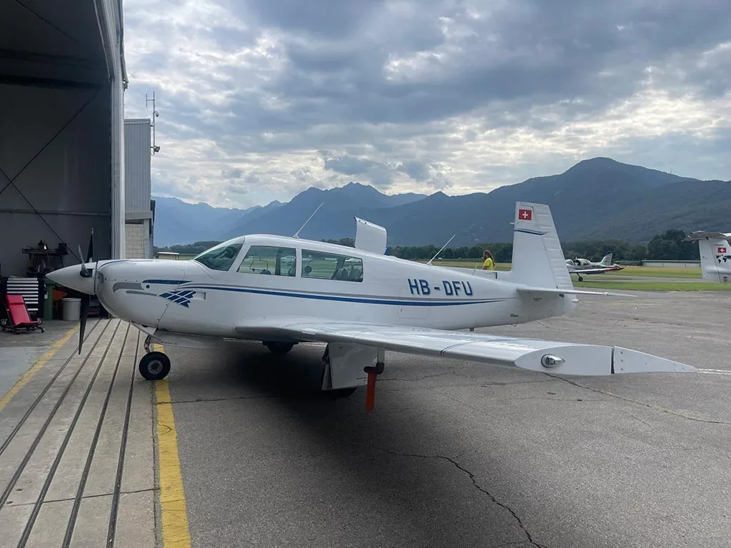Exterior view of a 1966 Mooney M20C, 29-0485.