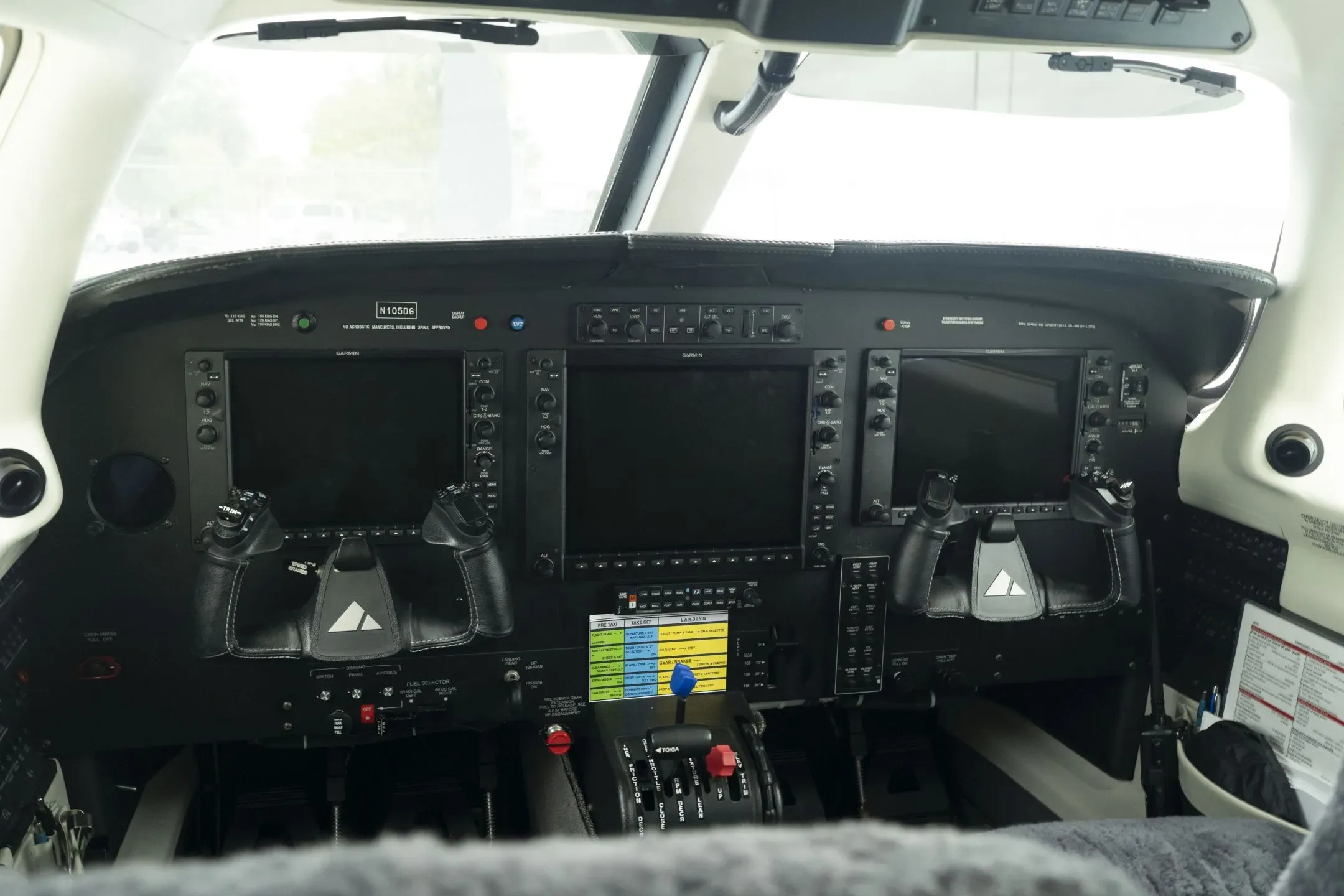Cockpit and instrument panel of a 2025 Piper M350.