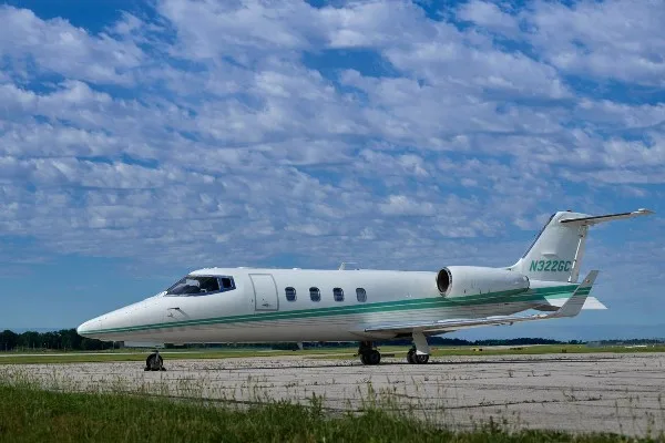 Exterior view of a 1990 Learjet 55, N322GC.