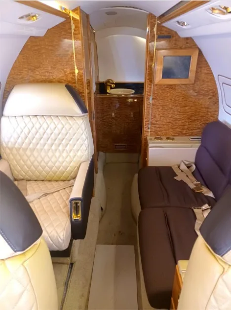 Cabin interior of a 1992 Hawker 800SP.