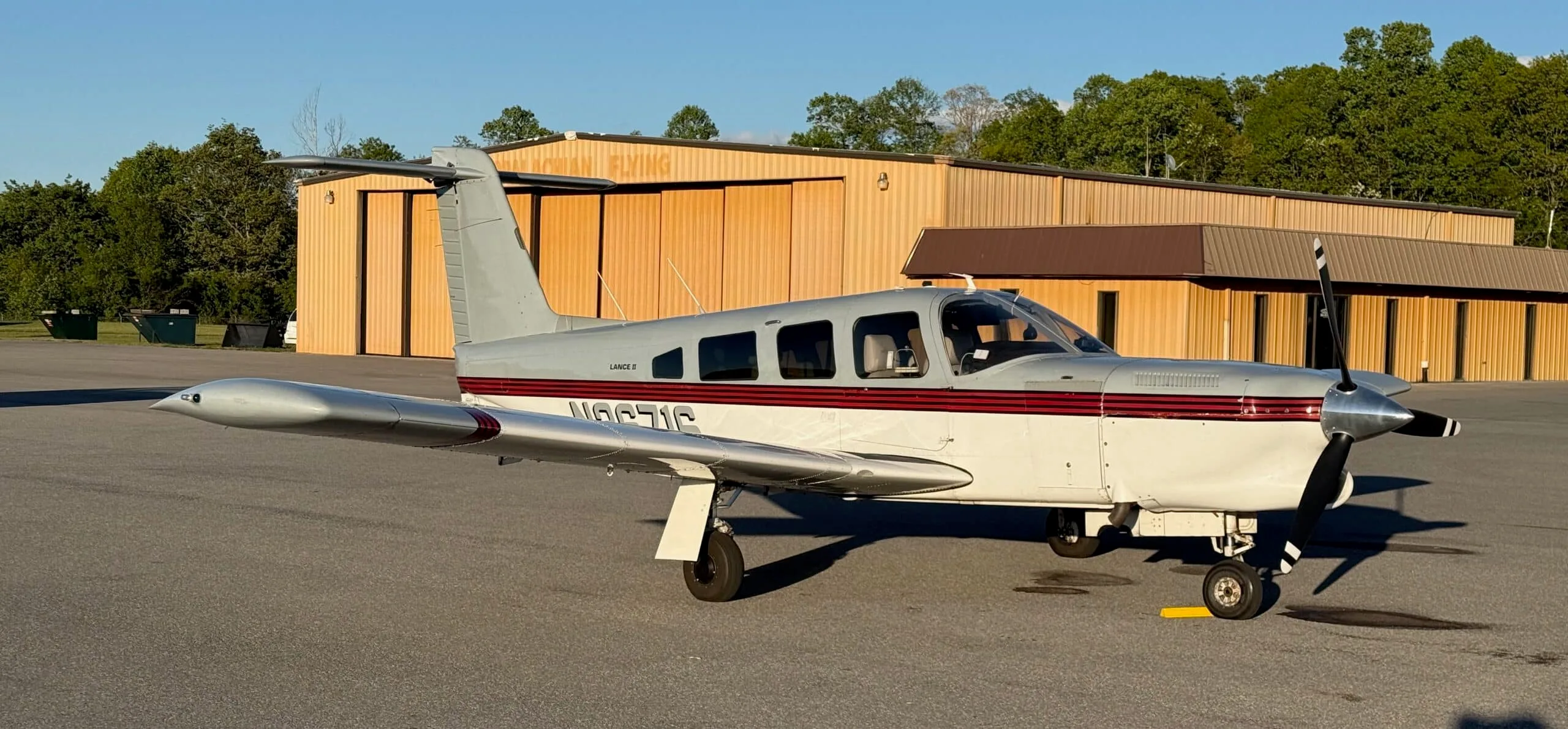 Exterior view of a 1978 Piper Turbo Lance, N36716.
