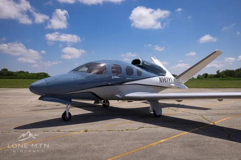 Exterior view of a 2018 Cirrus SF50 G1 Vision Jet.