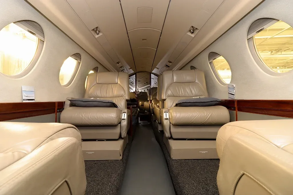 Cabin interior of a 1995 Dassault Falcon.