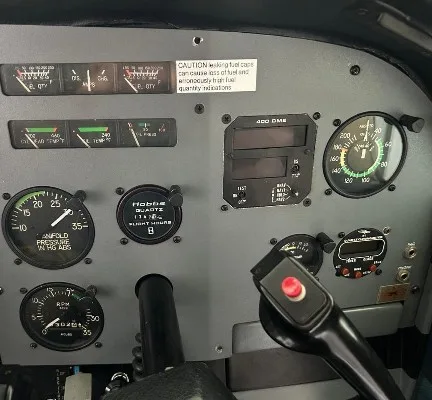 Cockpit and instrument panel of a 1980 Cessna 182Q.