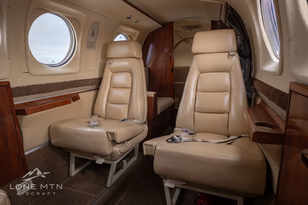 Cabin interior of a 1980 Beechcraft King Air F90.