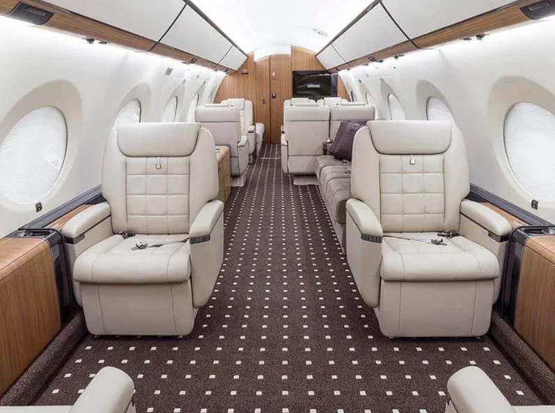 Cabin interior of a 2021 Gulfstream G650ER.