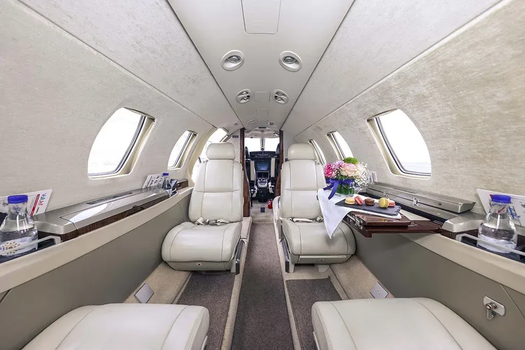 Cabin interior of a 2014 Cessna Citation M2.