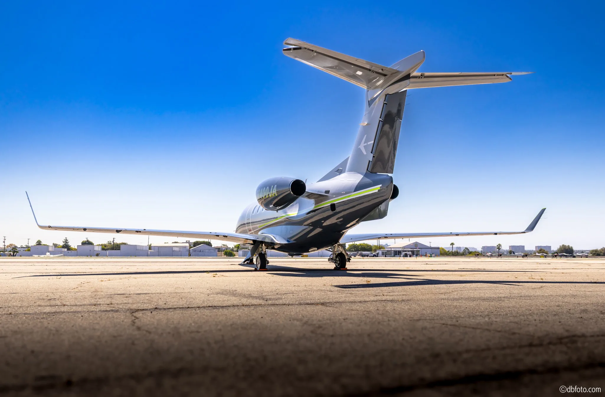 Exterior view of a 2009 Embraer Phenom 100.