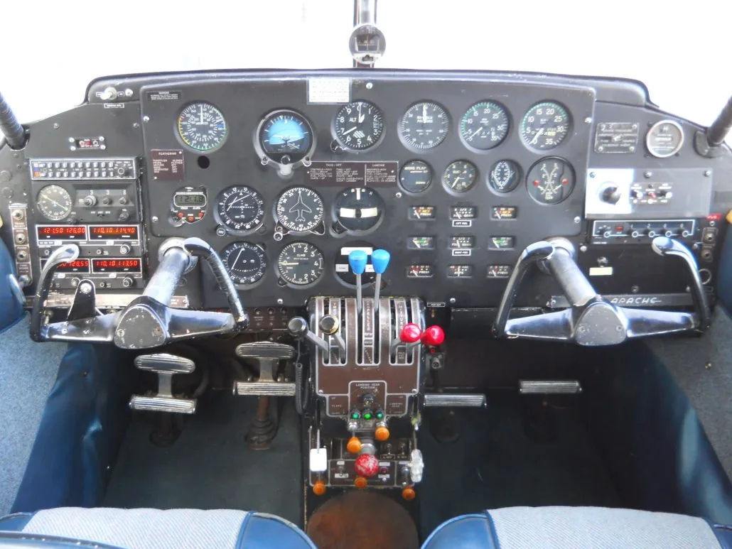 Cockpit and instrument panel of a 1955 Piper Apache - N1140P Aircraft.