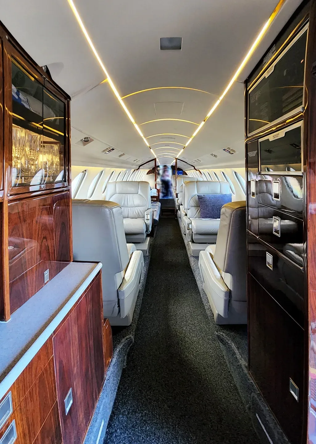 Cabin interior of a 1995 Dassault Falcon.