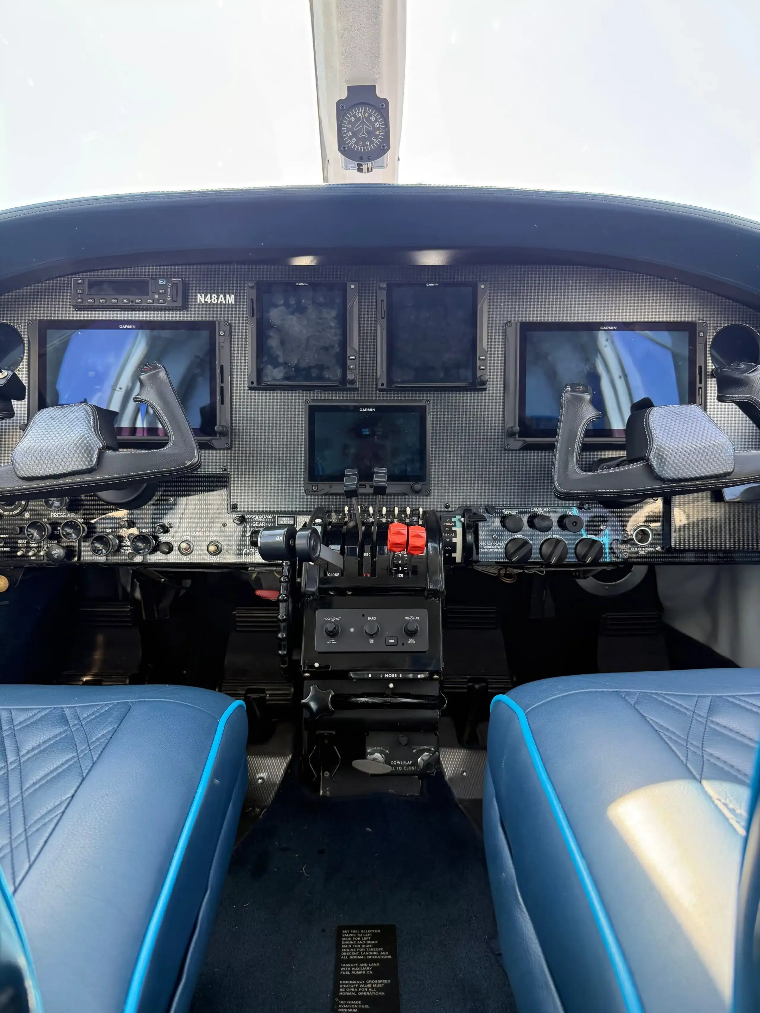 Cockpit and instrument panel of a 1980 Cessna 414A.