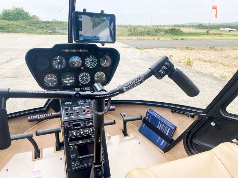 Cockpit and instrument panel of a 2011 Robinson R66.