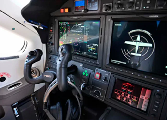 Cockpit and instrument panel of a 2021 Daher TBM 940.
