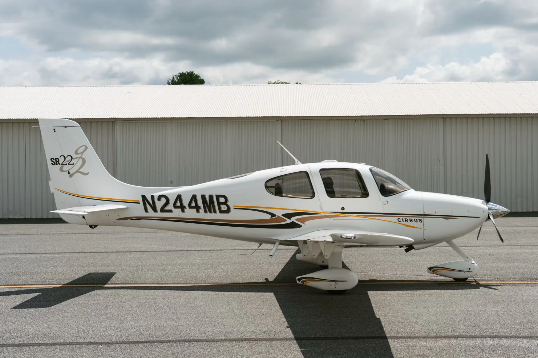 Exterior view of a 2005 Cirrus SR22-G2, N244MB.