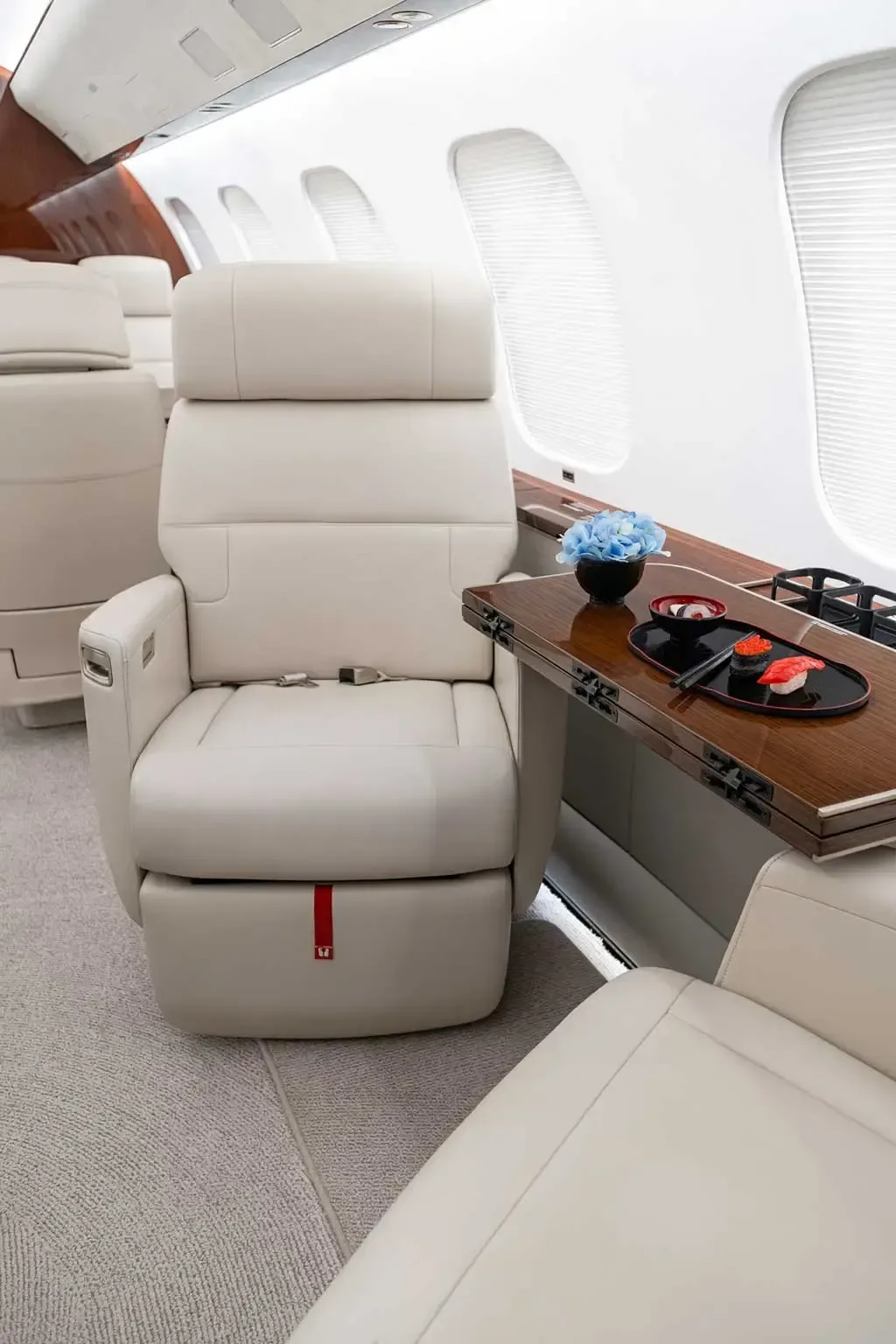 Cabin interior of a 2020 Bombardier Global 7500.
