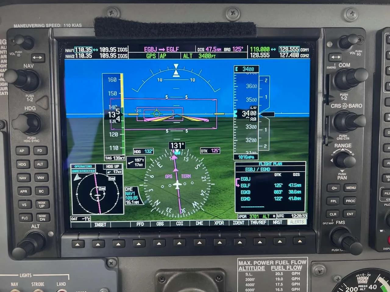 Avionics suite of a 2016 Cessna 182-T Skylane.