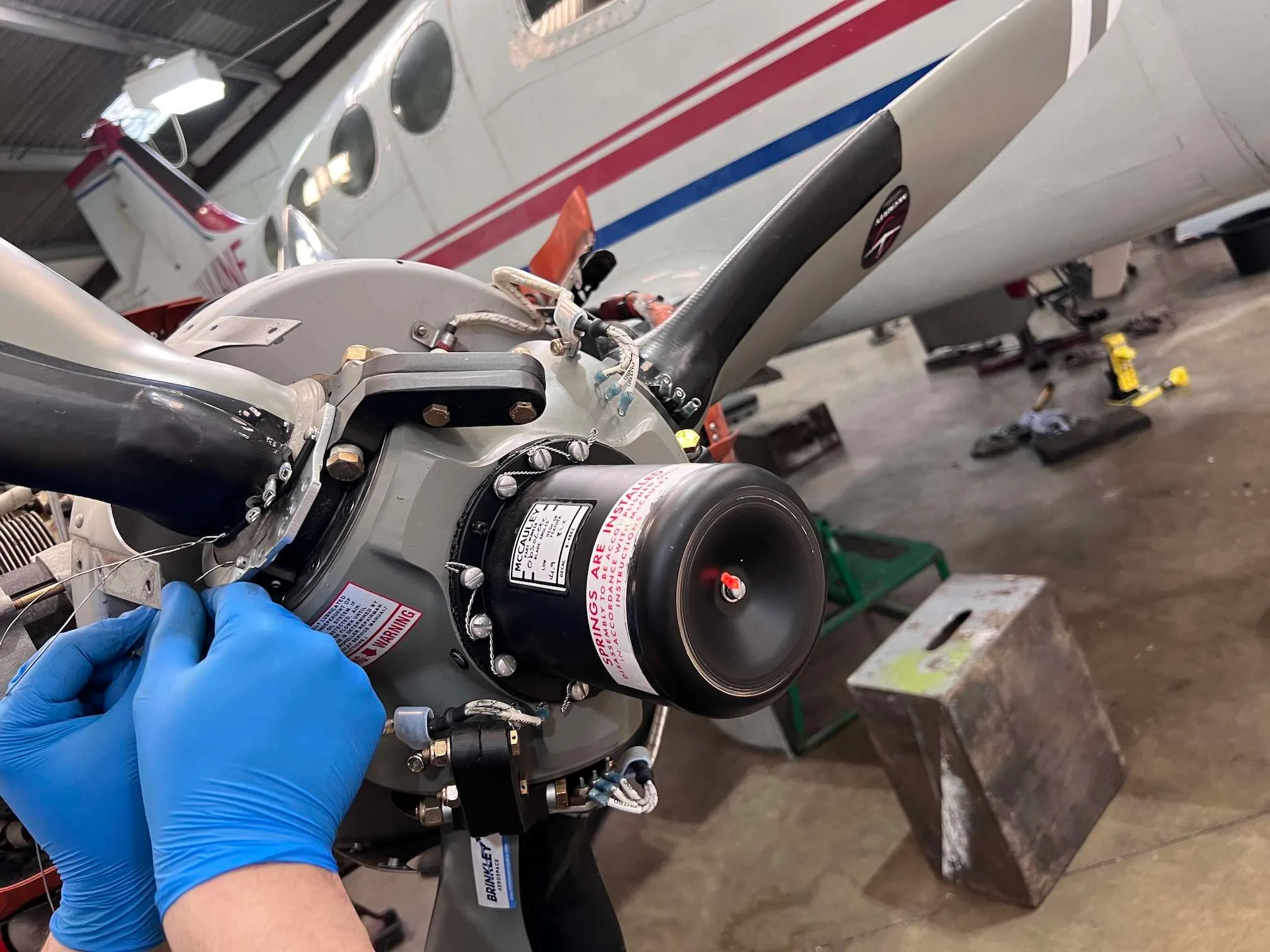 Engine detail of a 1970 Cessna 414.