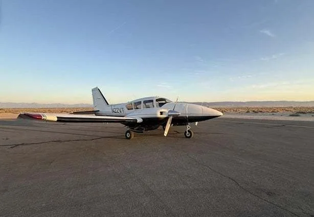 Exterior view of a 1977 Piper PA-23-250 Aztec F Turbo.