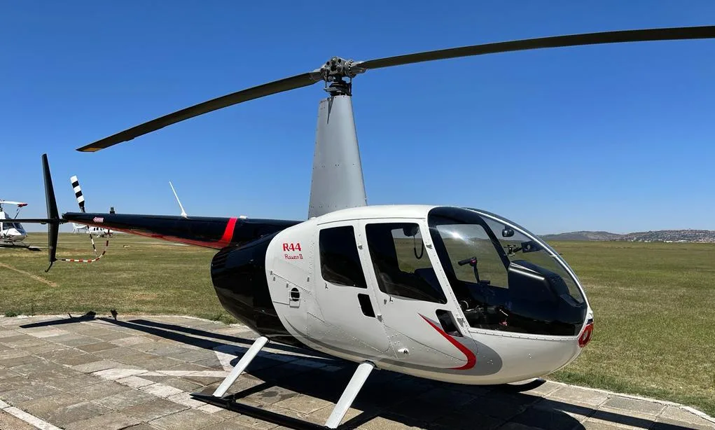 Exterior view of a 2014 Robinson R44 Raven II.