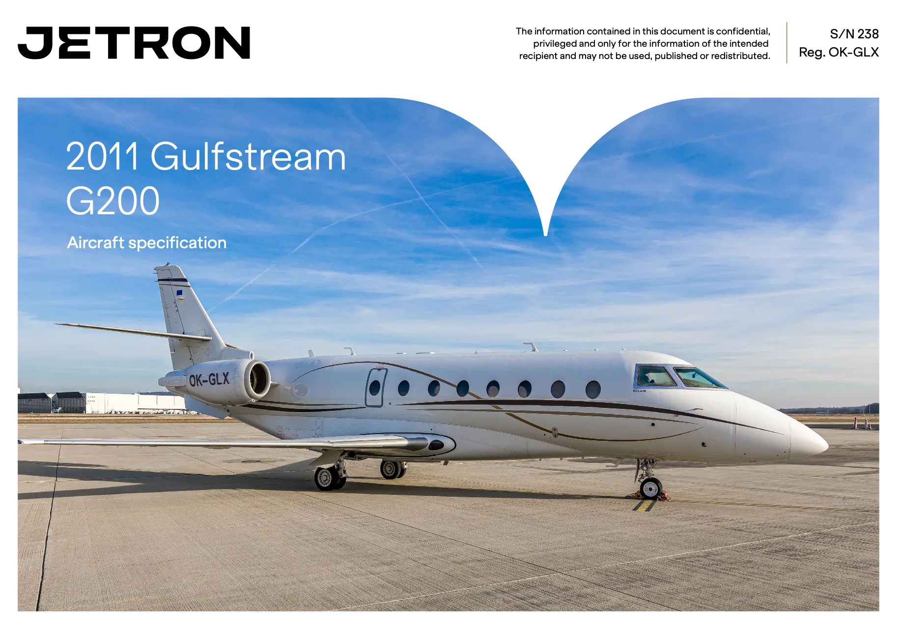 Exterior view of a 2011 Gulfstream G200.