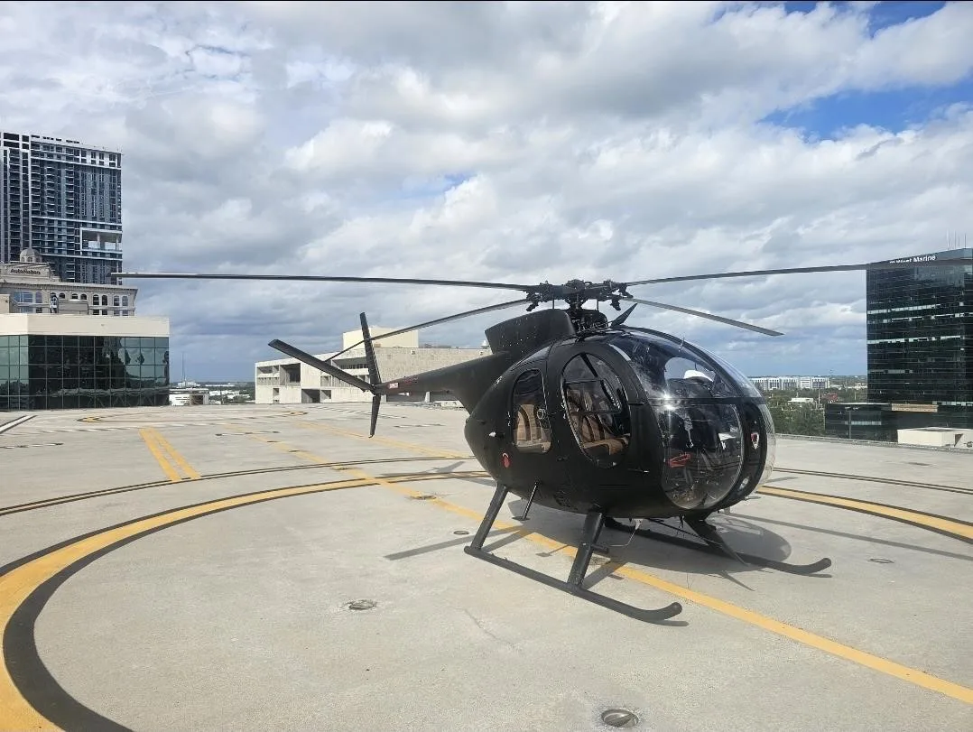 Exterior view of a 1967 HUGHES 369A, N21772.