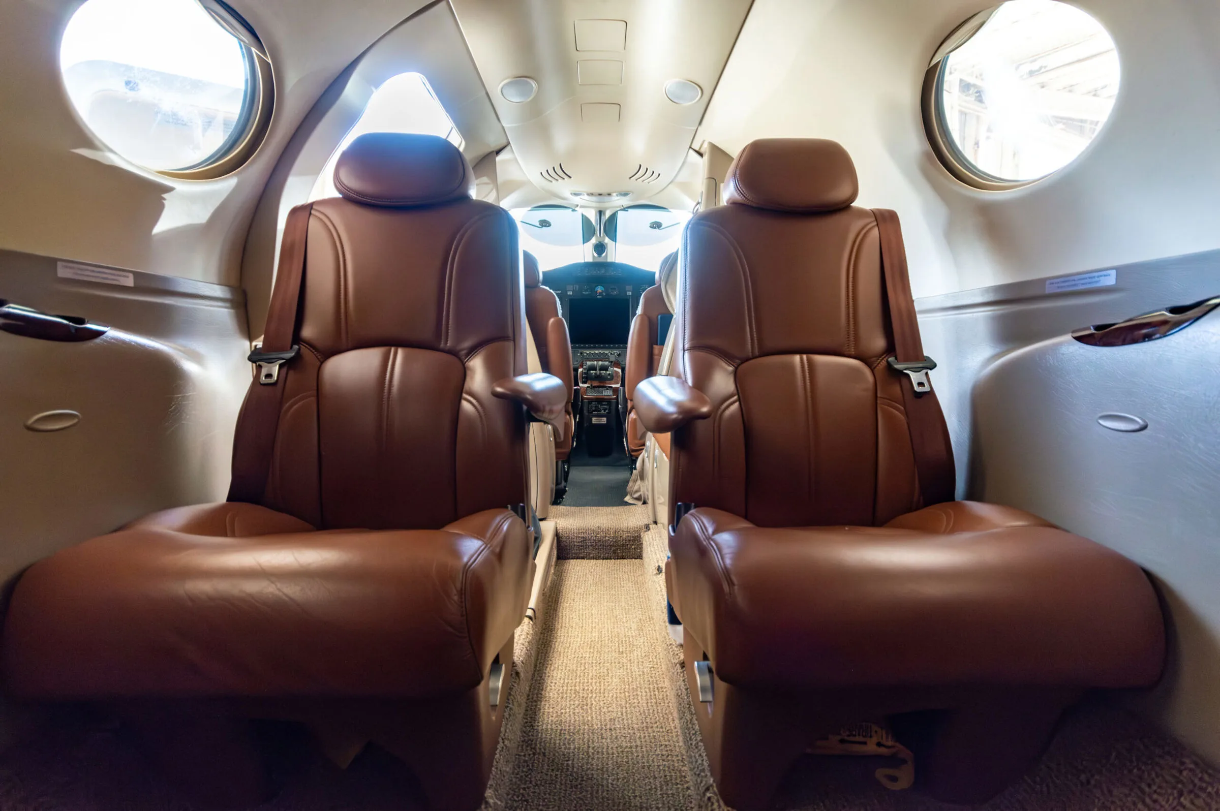 Cabin interior of a 2008 Cessna Citation Mustang.