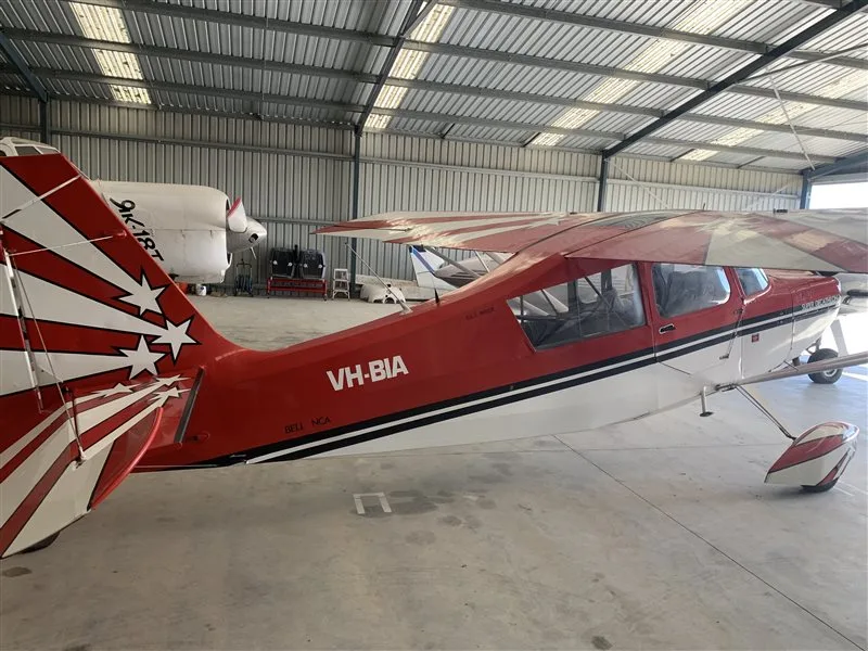 Exterior view of a 1979 American Champion 8KCAB, VH-BIA.