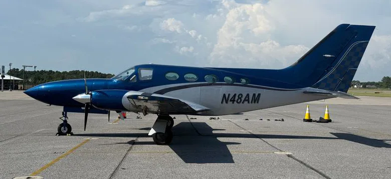 Exterior view of a 1980 Cessna 414A, N48AM.