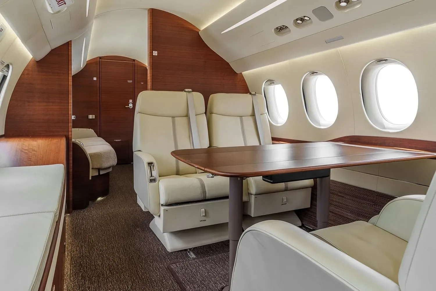 Cabin interior of a 2014 Dassault Falcon 7X.