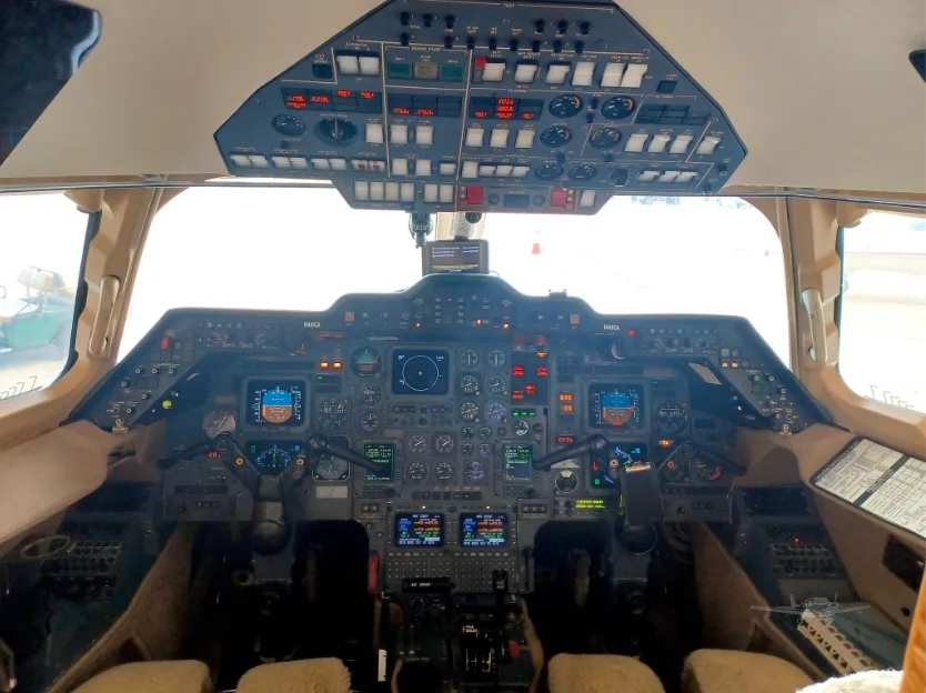 Cockpit and instrument panel of a 1992 Hawker 800SP.
