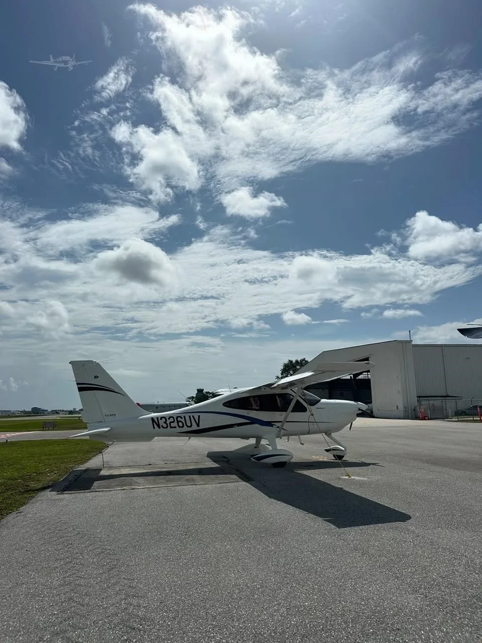 Exterior view of a 2025 TECNAM P2010 MKII, N326UV.