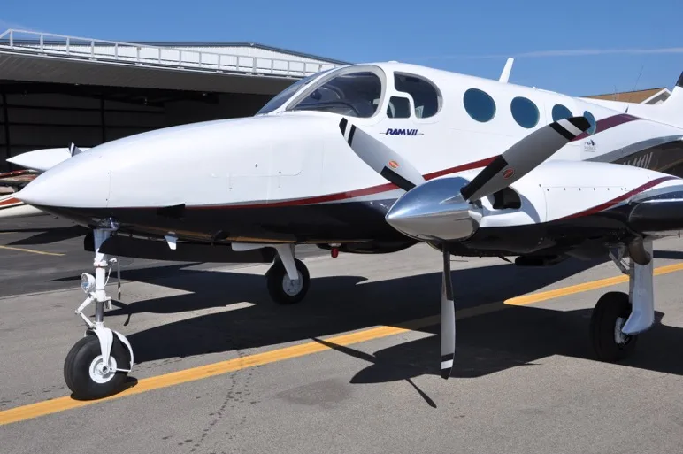 Exterior view of a 1973 Cessna 340, N411V.