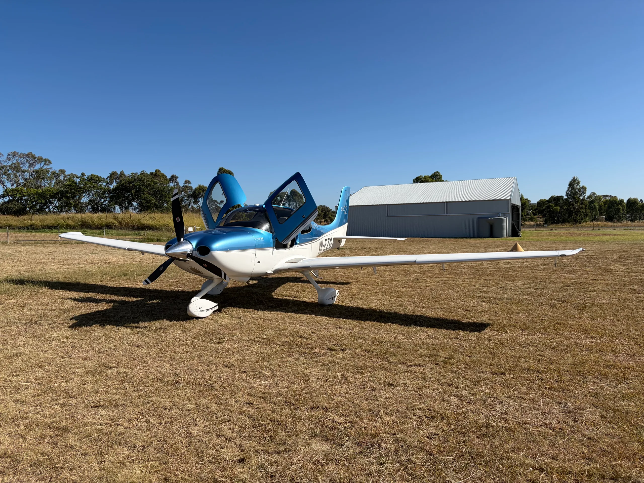 Exterior view of a 2003 Cirrus SR22, VH-SRI.