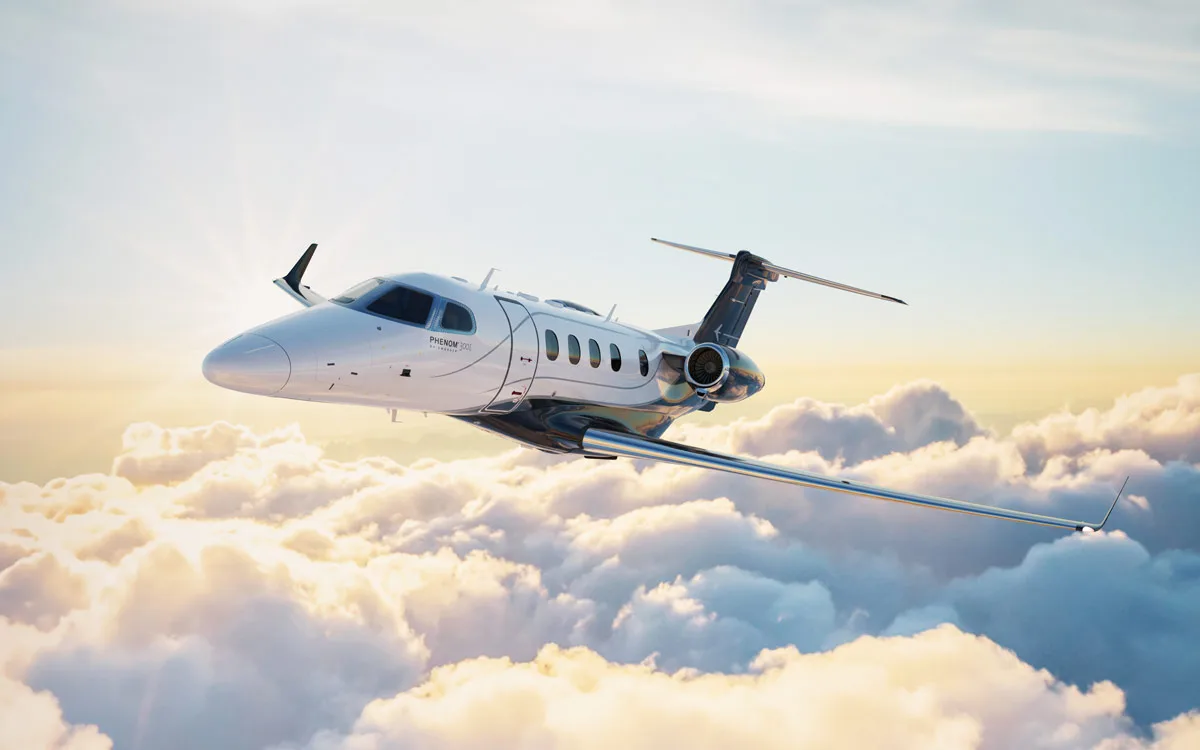 Marketing image of a 2024 Embraer Phenom 300E.