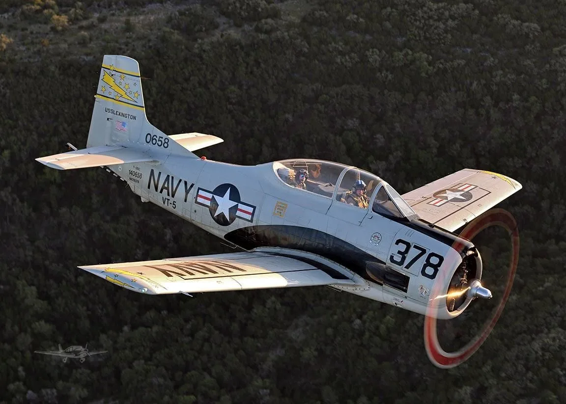 Exterior view of a 1957 NORTH AMERICAN T28C, N78378.