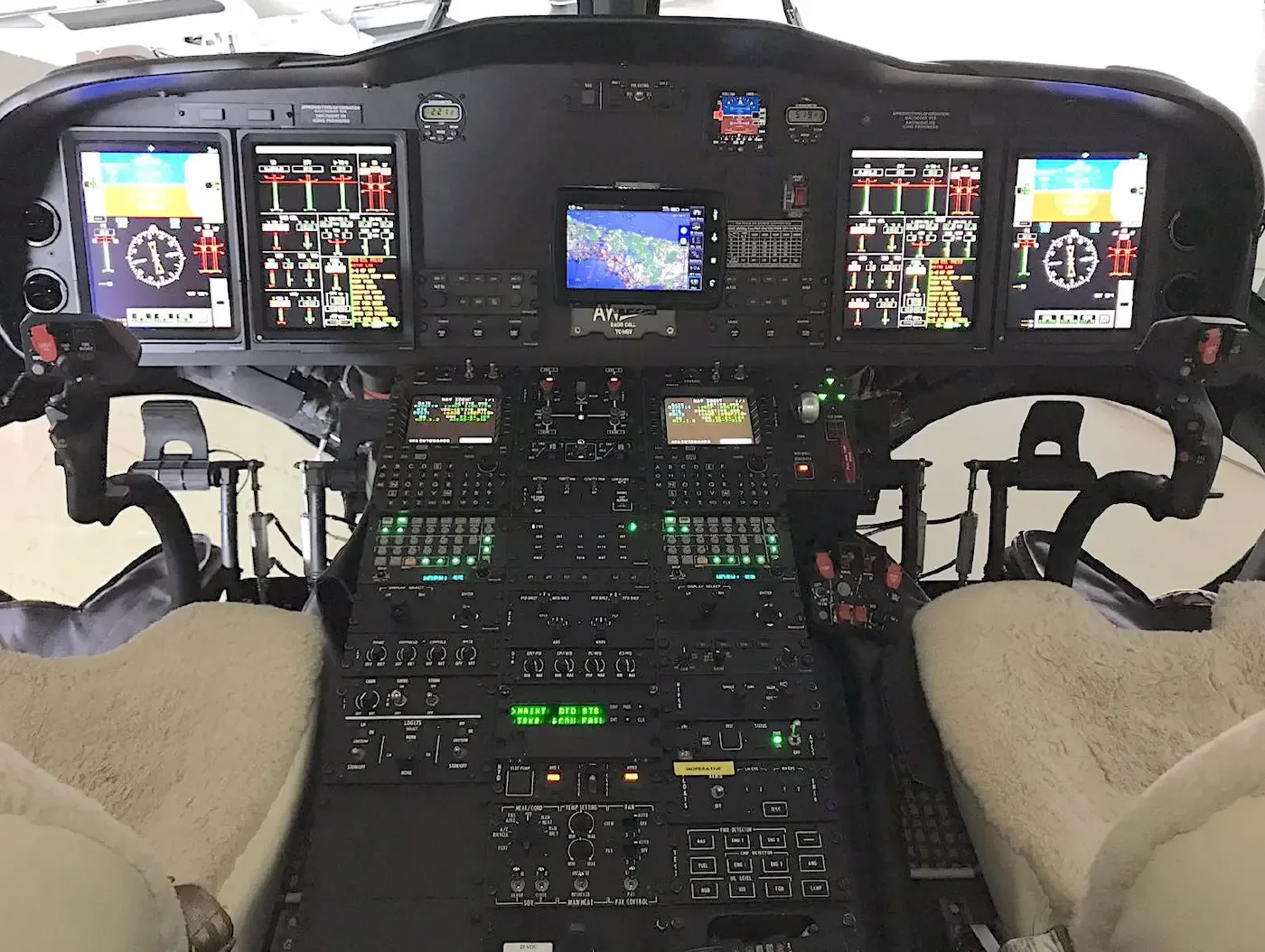 Cockpit and instrument panel of a 2015 Leonardo AW139.