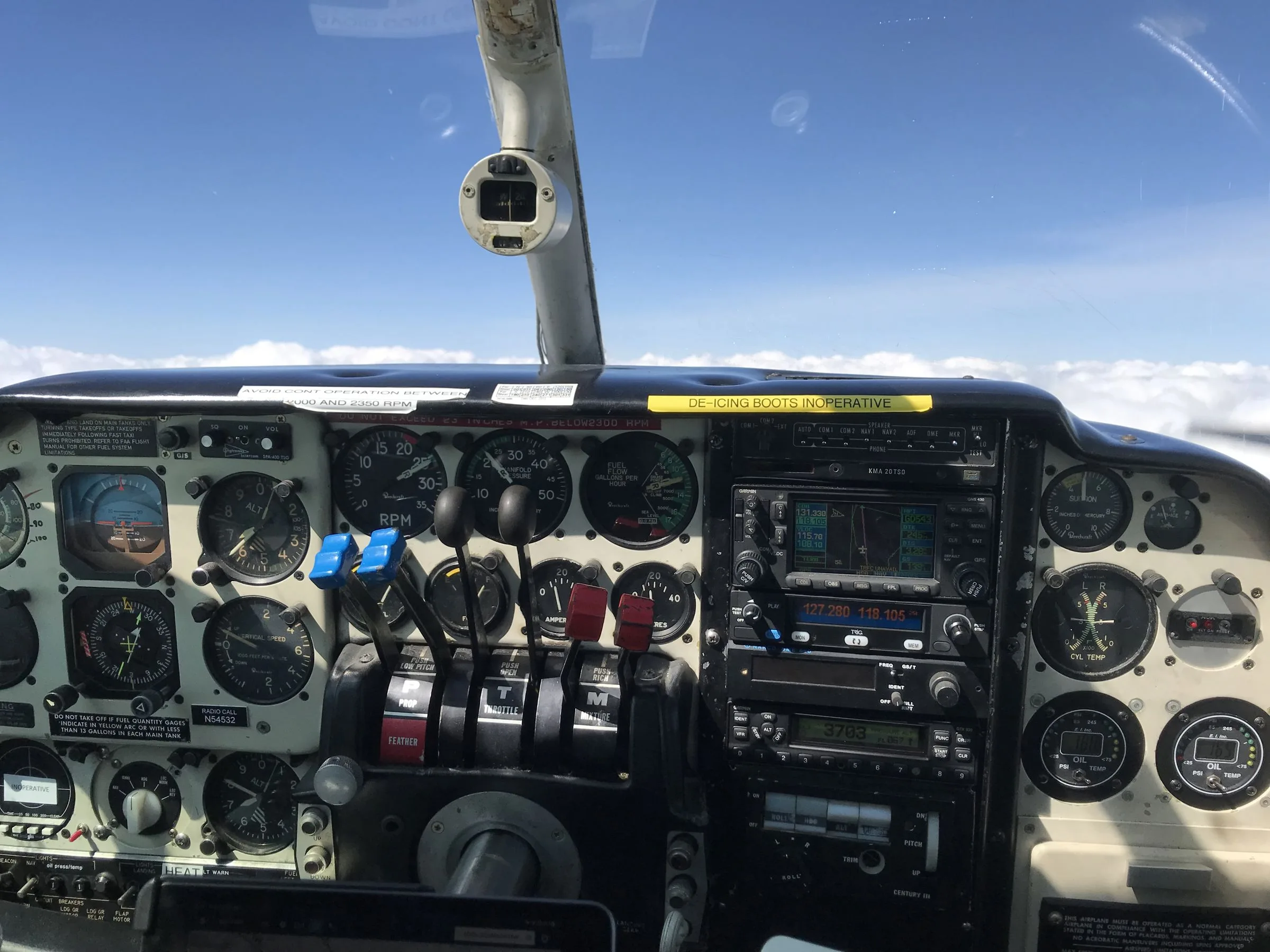 Cockpit and instrument panel of a 1964 Beechcraft 95 Travel Air Model 95.