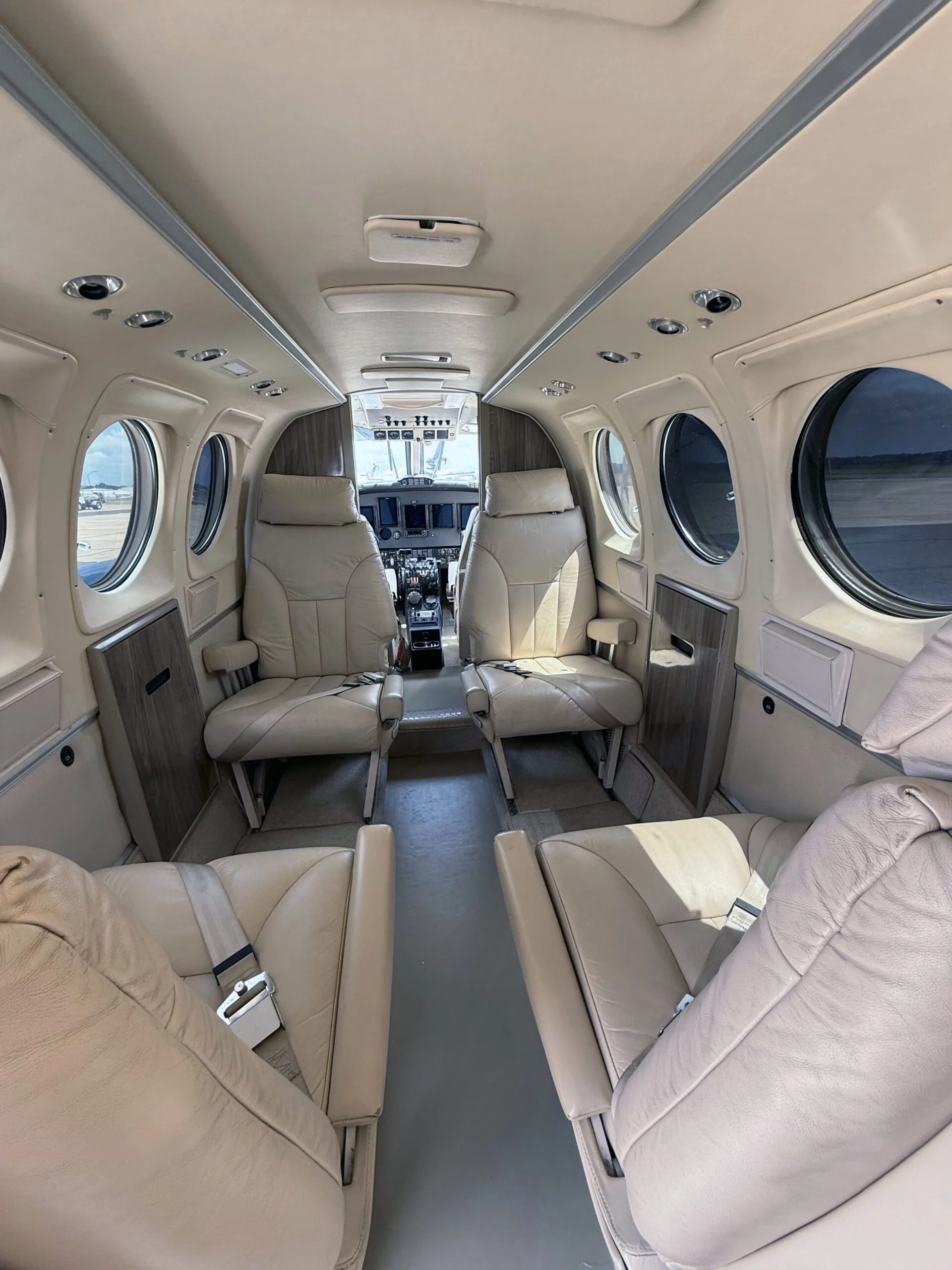 Cabin interior of a 1981 Textron Aviation King Air F90.