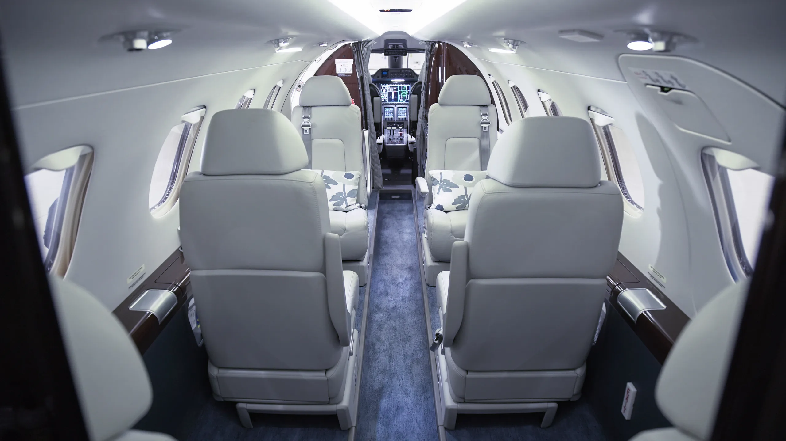 Cabin interior of a 2017 Embraer phenom 300.